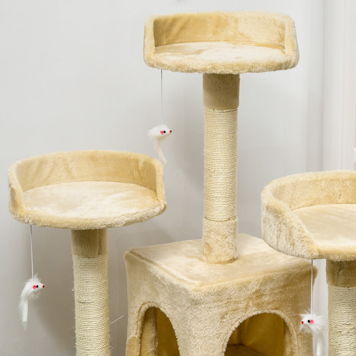 Arranhador para Gatos Grande 60x50x181 cm Arranhador para Gatos com Poste de Sisal Múltiplas Plataformas Escada Caverna Brinquedos Bege — foto 4