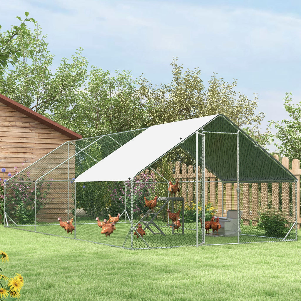 Galinheiro de Exterior Grande 3x6x2m Gaiola para 12-18 Galinhas de Aço Galvanizado com Teto de PE e Fechadura para Coelhos Prata — foto 8