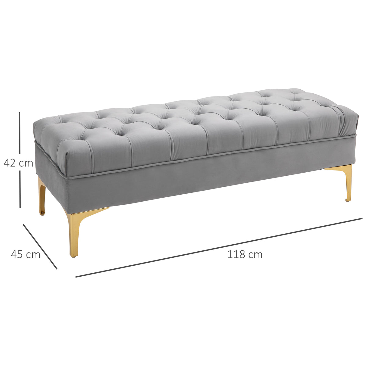 Banco de Pé de Cama com Assento Acolchoado e Pés Metálicos Banco de Quarto para Entrada Corredor Capacidade 120 kg 118x45x42 cm Cinza — foto 3
