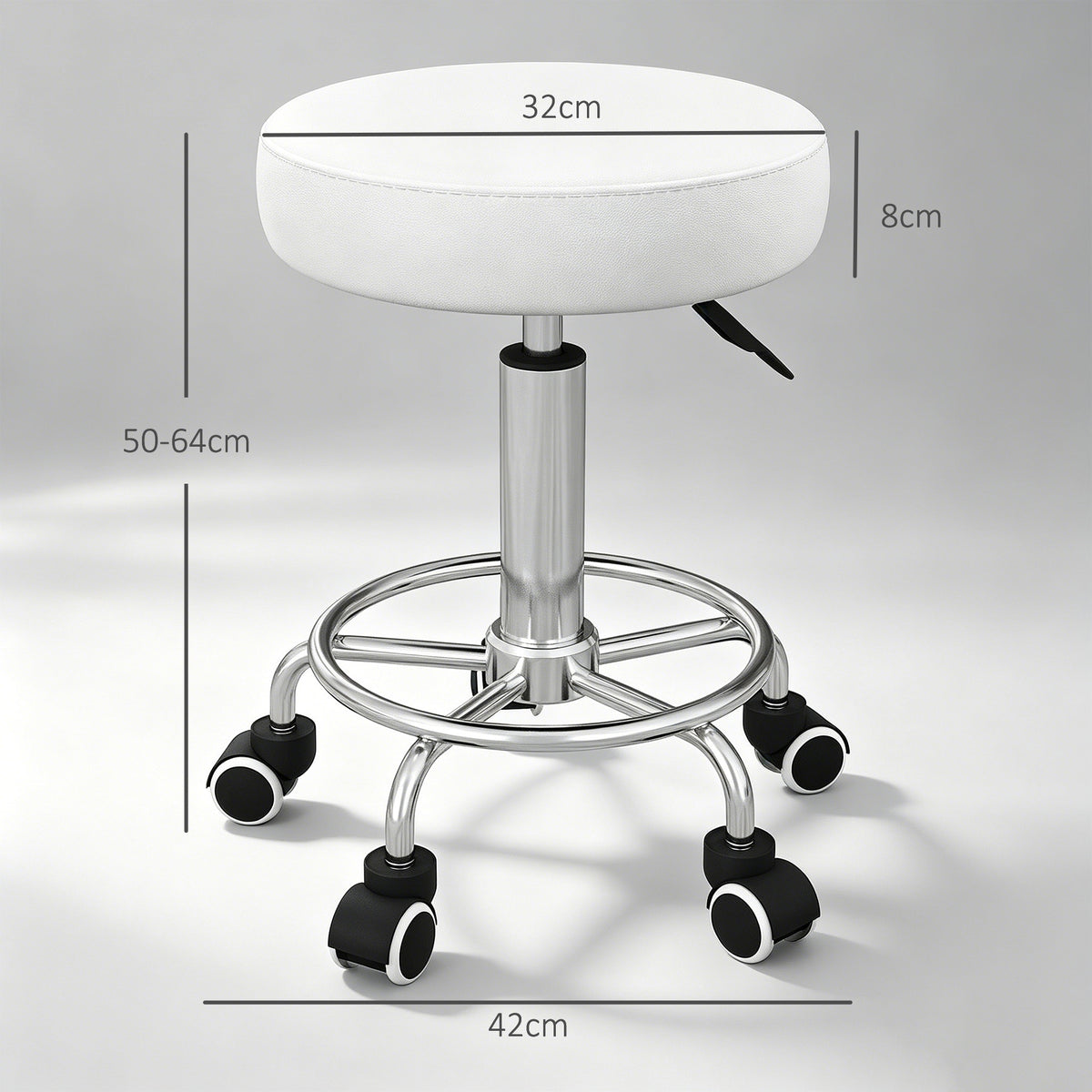 Banco de Salão Ajustável em Altura Couro Sintético até 110 kg Ø42x50-64 cm Branco — foto 2