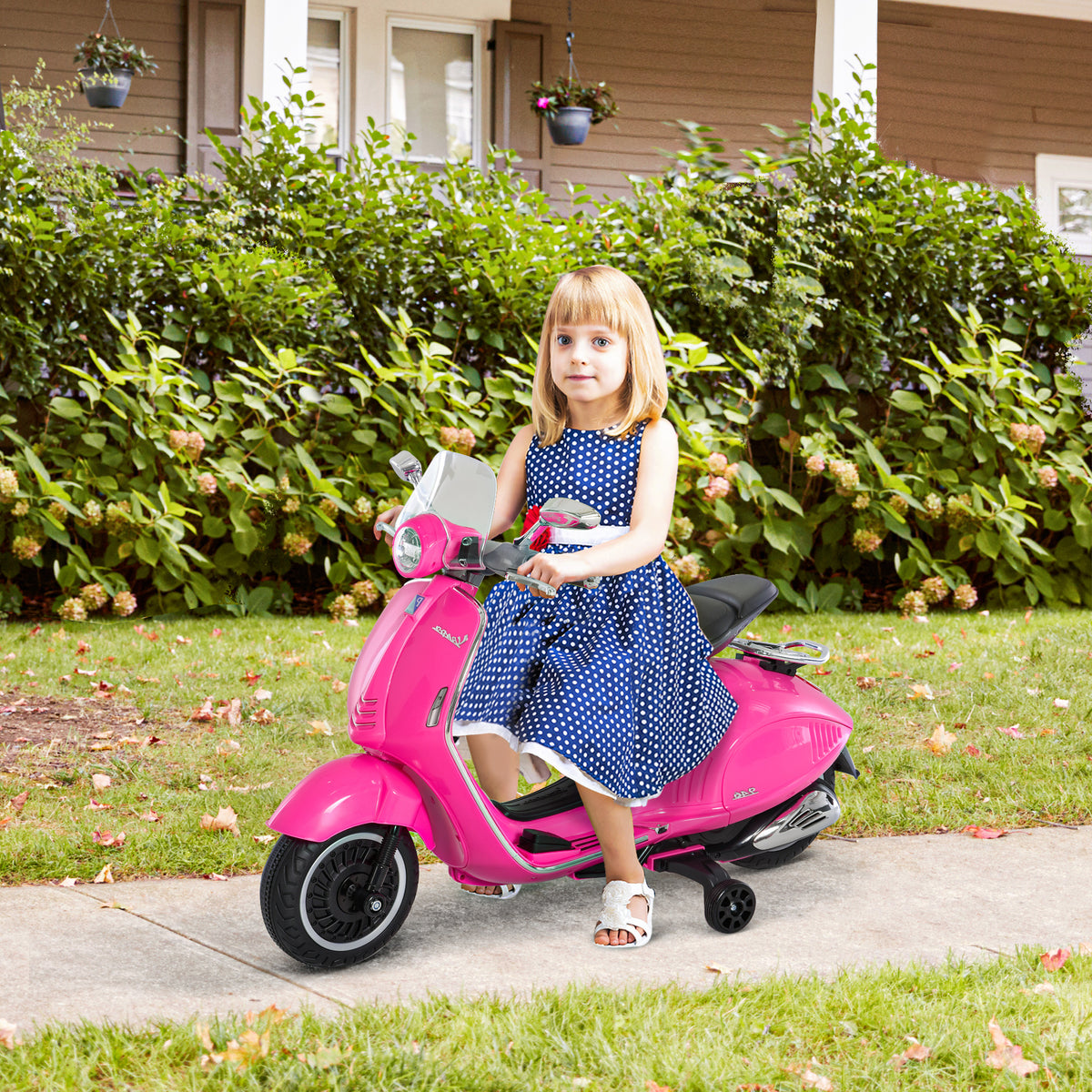 Mota Elétrica Vespa com Faróis Música 2 Rodas Auxiliares para Crianças acima de 3 Anos Mota Elétrica Infantil 108x49x75 cm Rosa — foto 2