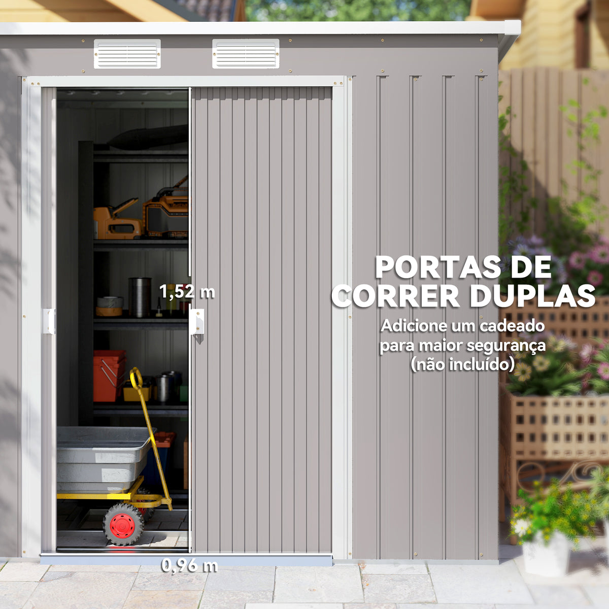 Abrigo de Jardim 213x130x172 cm Abrigo de Exterior de Aço Galvanizado com Porta Corredeira e Ventilações para Armazenamento de Ferramentas Cinza Claro — foto 5