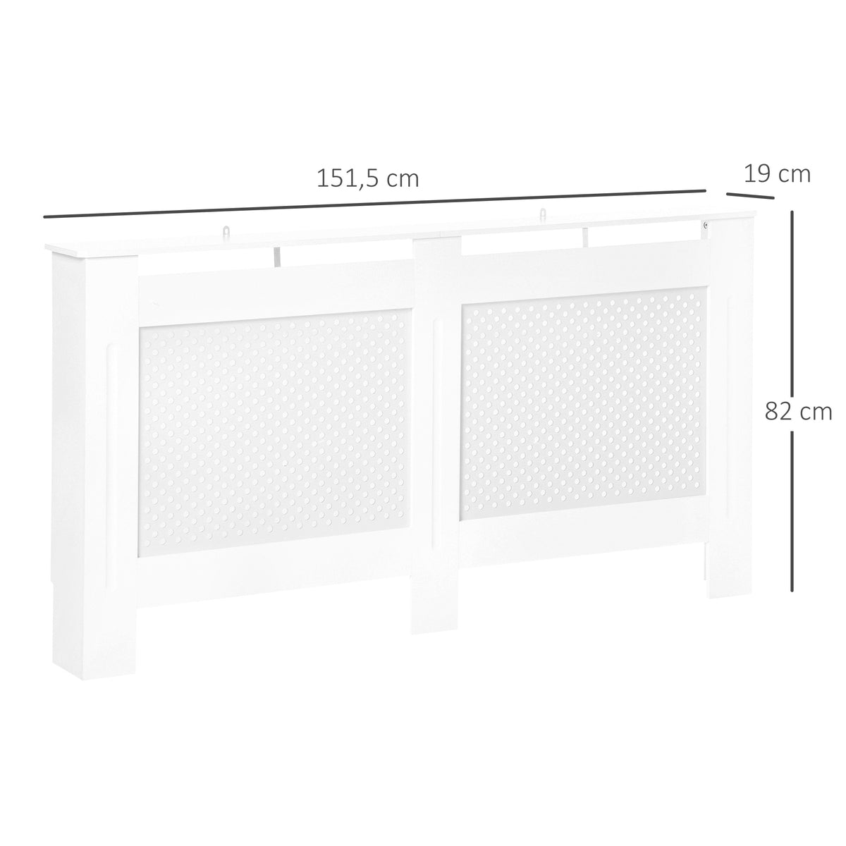 Cobertura para Radiador 151,5x19x82 cm Proteção para Radiador Moderna em MDF com Prateleira Superior e Ripas para Sala Quarto Corredor Branco — foto 3