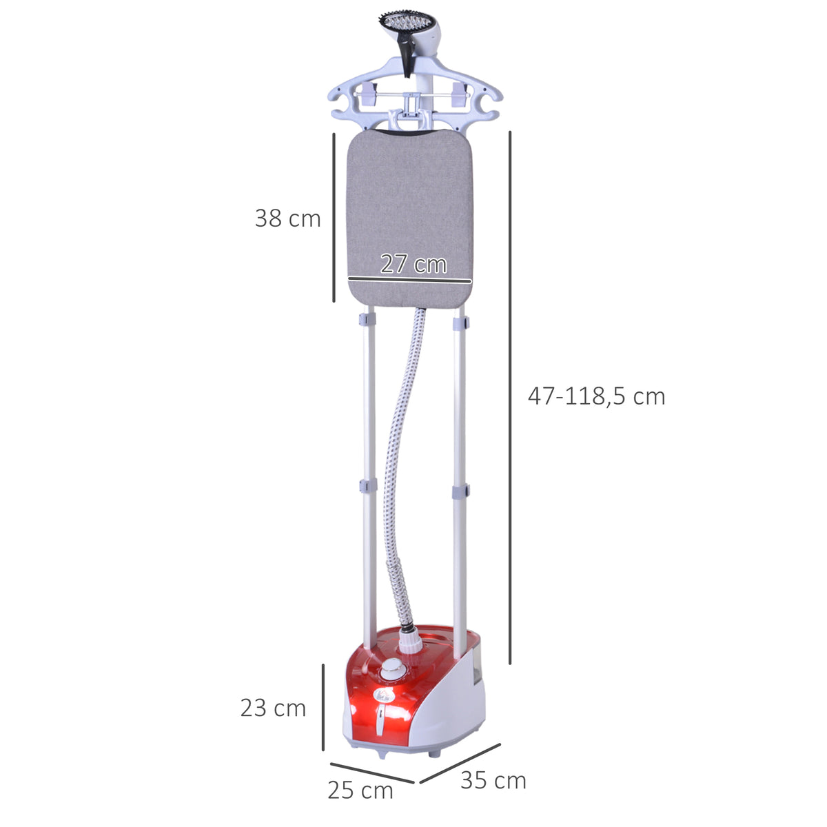 Ferro de Engomar a Vapor para Roupa 1800W Temperatura Ajustável em 11 Níveis Ferro de Engomar Vertical com Barra Dupla Depósito de 2 L Aquecimento em 38s 35x25x47-118,5 cm Vermelho — foto 3