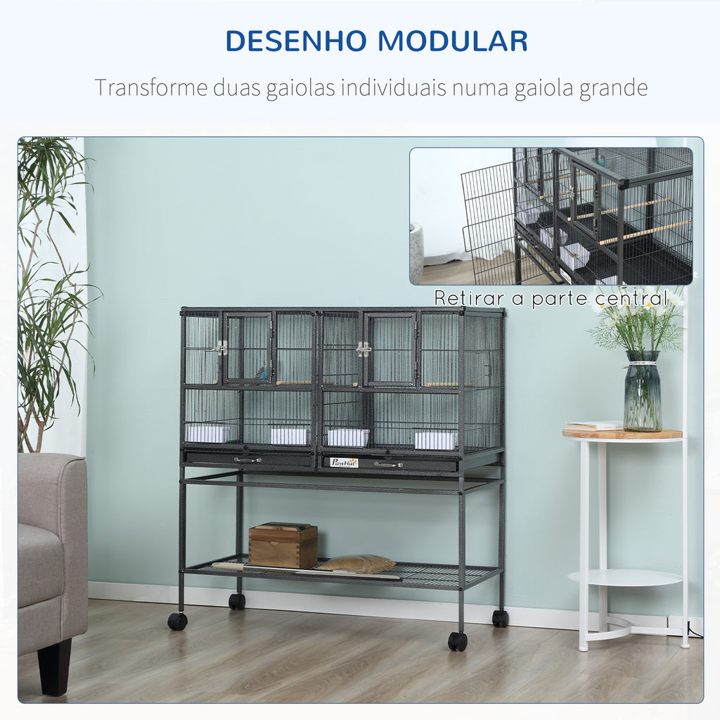 Gaiola dupla para pássaros pequenos Gaiola grande para pássaros com 4 bandejas múltiplas portas 4 Alimentadores 4 Cabides 95x45,5x102 cm Preto — foto 7