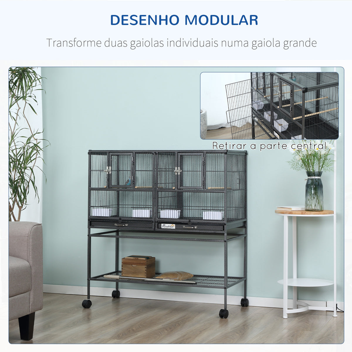 Gaiola dupla para pássaros pequenos Gaiola grande para pássaros com 4 bandejas múltiplas portas 4 Alimentadores 4 Cabides 95x45,5x102 cm Preto — foto 7