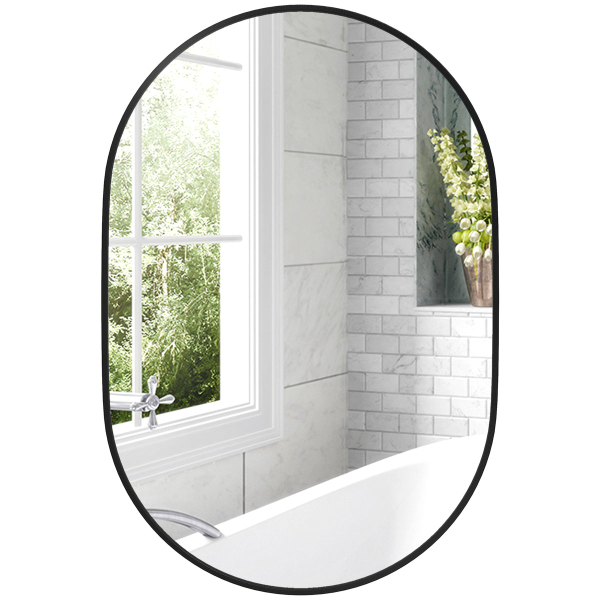 Espelho Casa de Banho Ovalado 60x90 cm Espelho Decorativo de Parede com Estrutura de Alumínio para Sala de Estar Entrada Corredor Horizontal ou Vertical Preto — foto 1