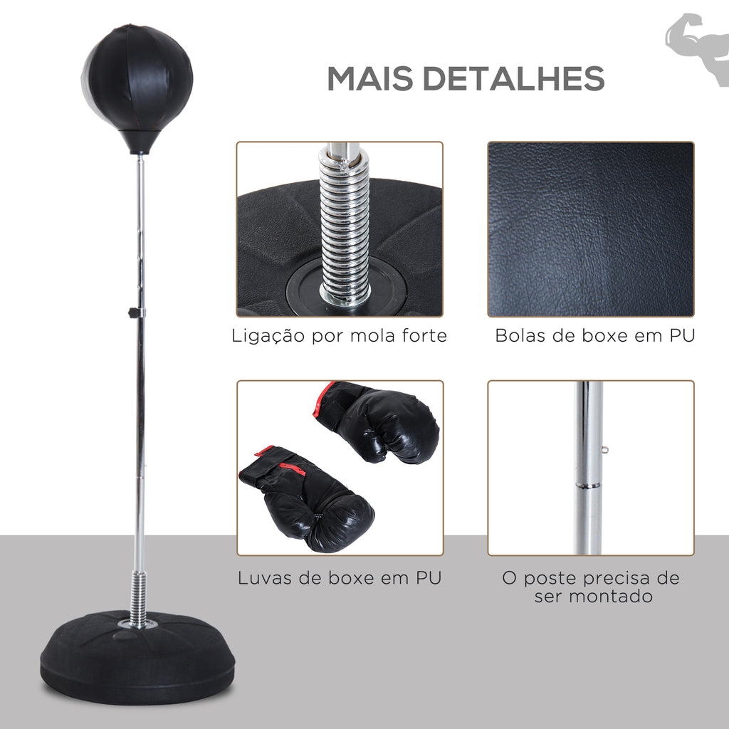 Saco de Boxe de Pé Punching Ball com Altura Ajustável em 4 Níveis 126-144 cm Base Preenchível e Luvas de Boxe para Adultos e Adolescentes Preto — foto 7
