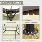 Pérgola de Jardim 4x3m Pérgola de Alumínio com Teto com Ventilação 4 Cortinas Laterais 4 Telas Mosquiteiras e 8 Orifícios de Drenagem para festas Eventos Exterior Creme — foto 6