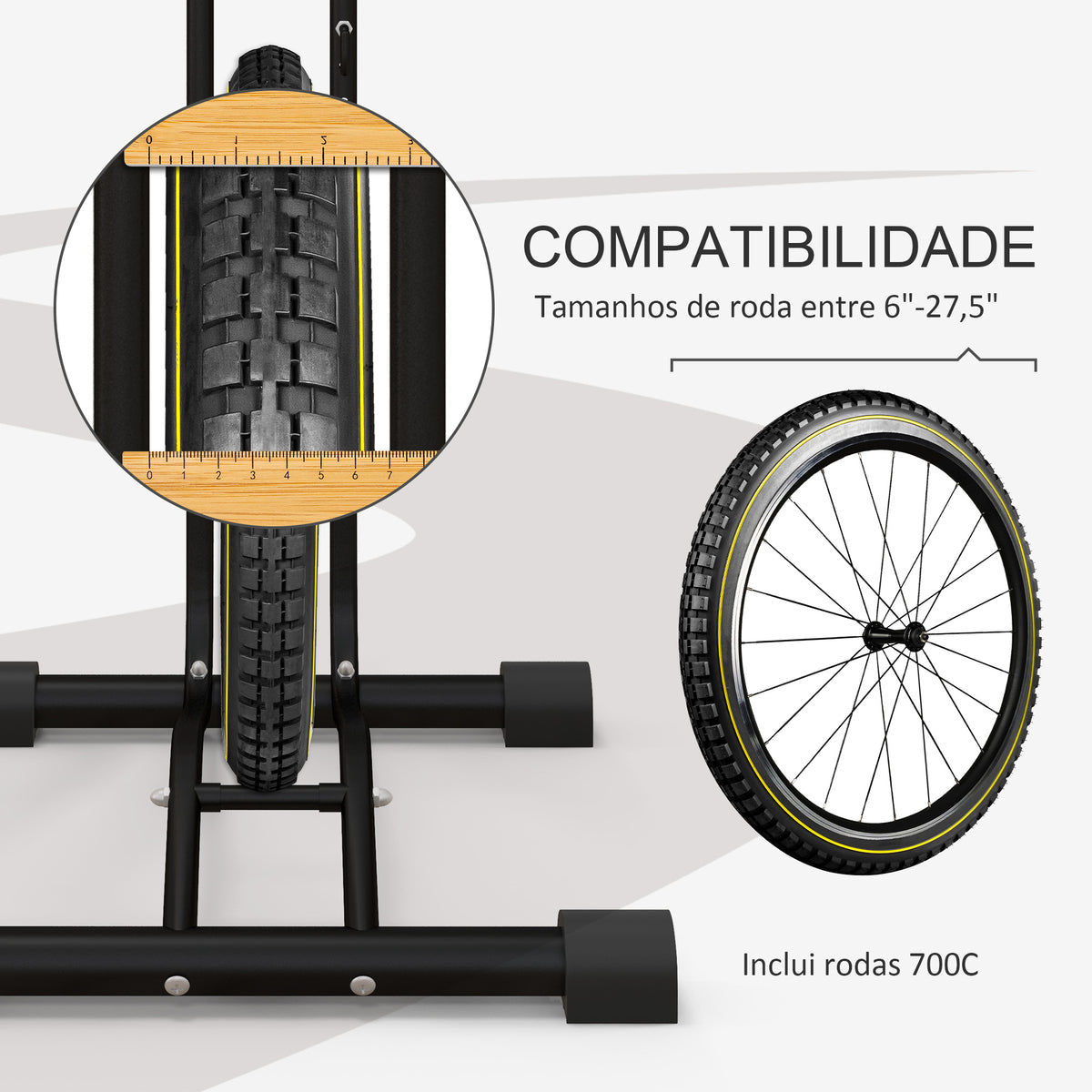 Suporte para bicicletas de piso, estacionamento vertical e horizontal para bicicletas com ganchos ajustáveis ​​para bicicletas de 6 a 28 polegadas e 700 C preto — foto 5