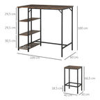 Conjunto de mesa de bar e 2 bancos com apoio para os pés e prateleiras de 3 níveis Almofadas ajustáveis ​​para cozinha 109x60x100 cm marrom rústico — foto 3