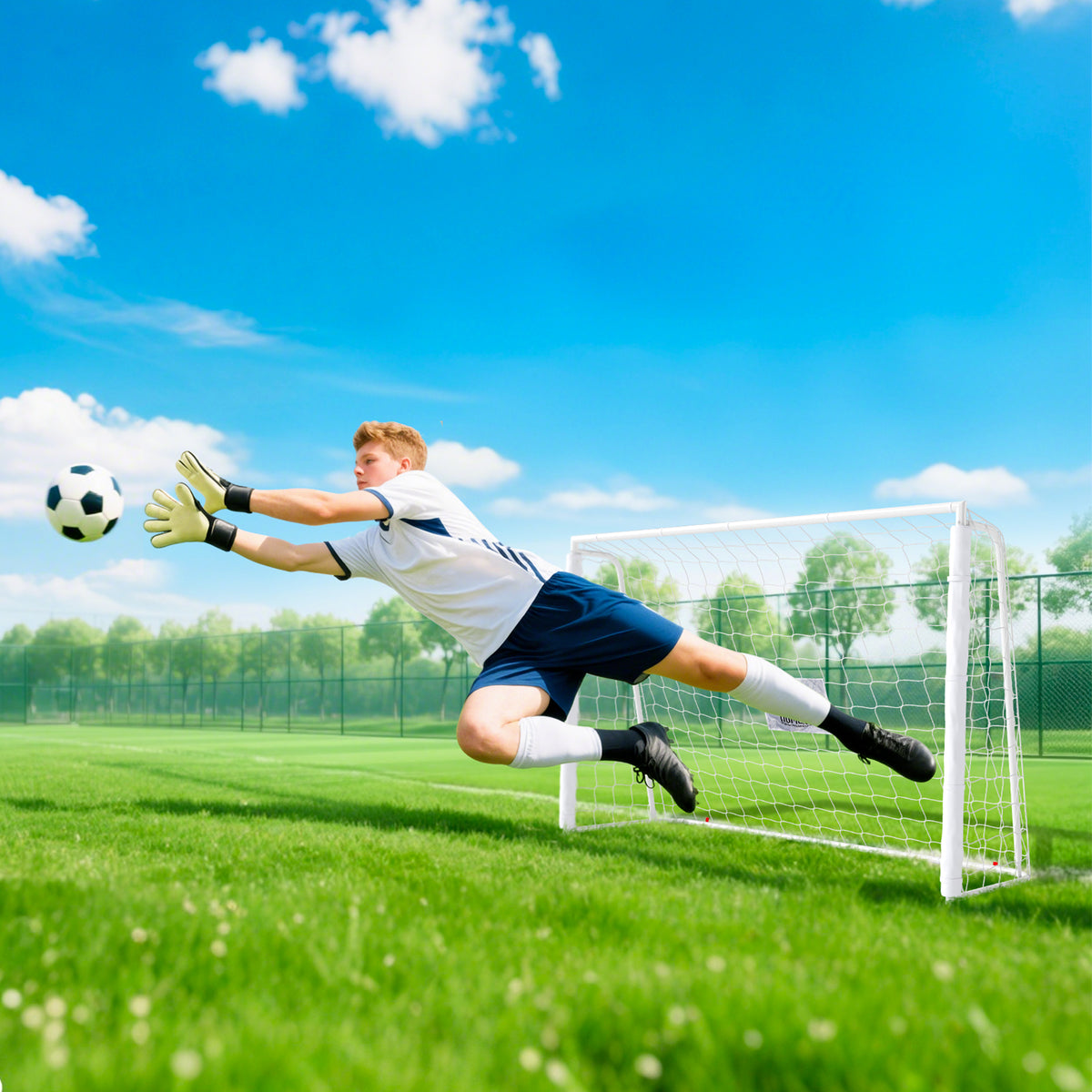 Baliza de Futebol Baliza de Futebol com Suporte de Metal e Rede para Treino e Diversão de Futebol no Jardim Ar Livre 186x62x123 cm Branco — foto 4