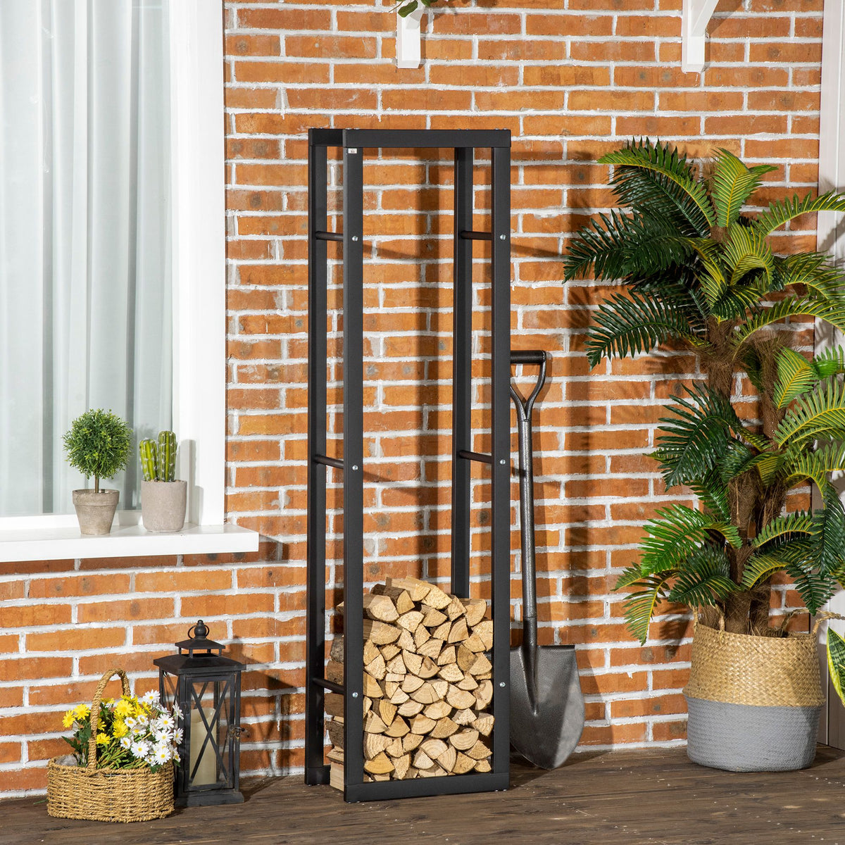 Suporte de Lenha para Lareira Estante Metálico para Interior e Exterior Carga Máxima 100 kg 40x25x150 cm Preto — foto 2