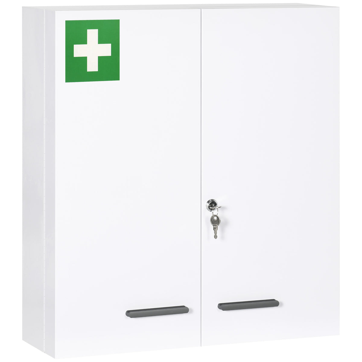 Armário para Medicamentos Armário de Primeiros Socorros de Parede em Aço de 3 Níveis Armário de Casa de Banho com Fecho e 2 Chaves para Cozinha 55x18x60 cm Branco — foto 1