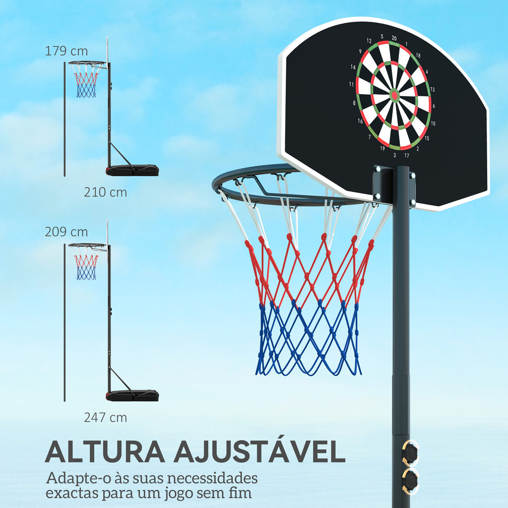 Tabela de Basquetebol para Exterior com Alvo de Dardos Tabela de Basquetebol Portátil com Ajustável 210-247 cm Rodas Base Rellenável para Adolescentes e Adultos Preto — foto 5