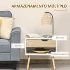 Conjunto de 2 Mesas de Cabeceira Mesa Auxiliar com 1 Gaveta e Prateleira de Armazenamento para Dormitório Sala de Estar Escritório Estilo Moderno 50x39x51cm Branco e Carvalho — foto 6