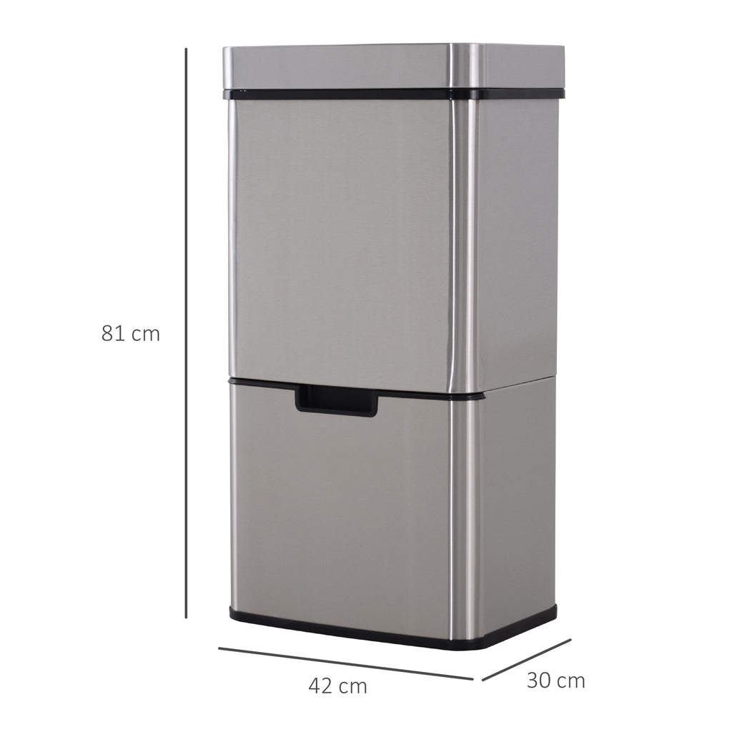 Balde de Lixo 72 L com Abertura Automática Balde de Lixo de Aço Inoxidável e Reciclagem para Cozinha 42x30x81 cm Prata — foto 3