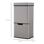 Balde de Lixo 72 L com Abertura Automática Balde de Lixo de Aço Inoxidável e Reciclagem para Cozinha 42x30x81 cm Prata — foto 3