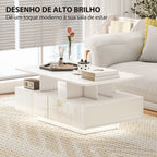 Mesa de Centro Moderna com LED Mesa de Centro com 4 Gavetas Prateleira Aberta e Luzes LED de 16 Cores para Sala de Estar 90x55x41 cm Branco Brilhante — foto 6