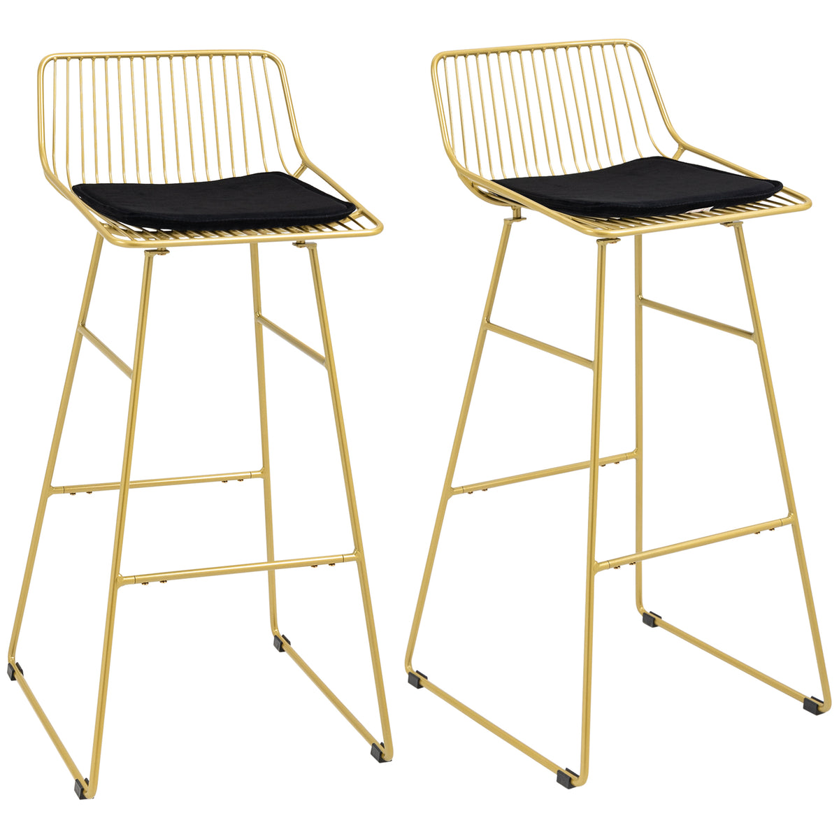 Conjunto de Bancos Altos de Cozinha Bancos Altos de Cozinha com Encosto Almofada e Estrutura de Aço Carga 120 kg para Bar Sala de Jantar 44,5x48x94,6 cm Dourado — foto 1