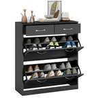 Sapateira Móvel para Sapatos Estreito com 2 Compartimentos e 2 Gavetas para 12 Pares de Sapatos para Sala de Estar Entrada Corredor 80x30x91,5 cm Preto — foto 1