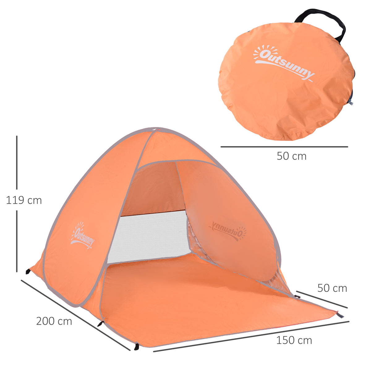 Tenda Pop-up Instantâneo e Portátil com Janelas Protetoras para Piquenique, Praia e Camping com Proteção UV Laranja — foto 3