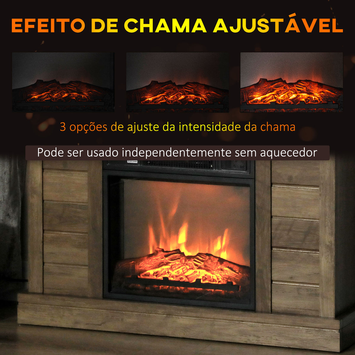 Lareira Elétrica 1800W Lareira Decorativa com Efeito de Chama Realista Controlo Remoto Temporizador Semanal Proteção Contra Sobreaquecimento para Ambientes de 30 m² 96,5x22x81,7 cm Efeito Madeira — foto 4