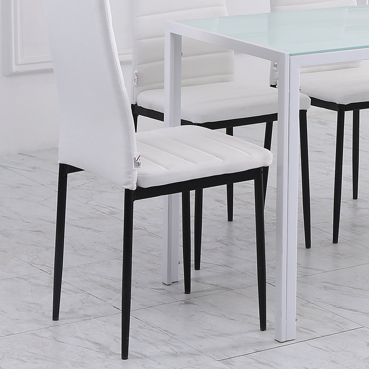 Conjunto de 4 Cadeiras de Sala de Jantar Estofadas em Linho e Pés de Metal Cadeiras Modernas para Cozinha Carga Máxima 120kg 41x50x97cm Branco — foto 9