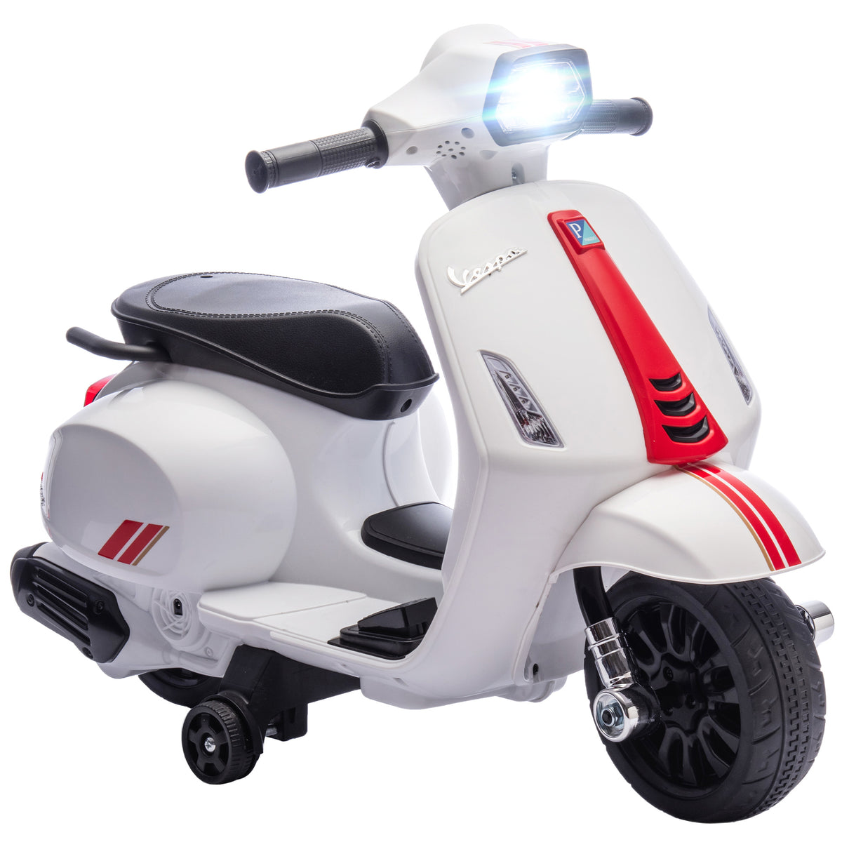 Mota Elétrica para Crianças 6V com Licença Vespa Mota Elétrica Infantil com Rodas Auxiliares Velocidade de 2,5km/h Farol e Buzina para Crianças de 2-6 Anos 71x37x52 cm Branco — foto 1