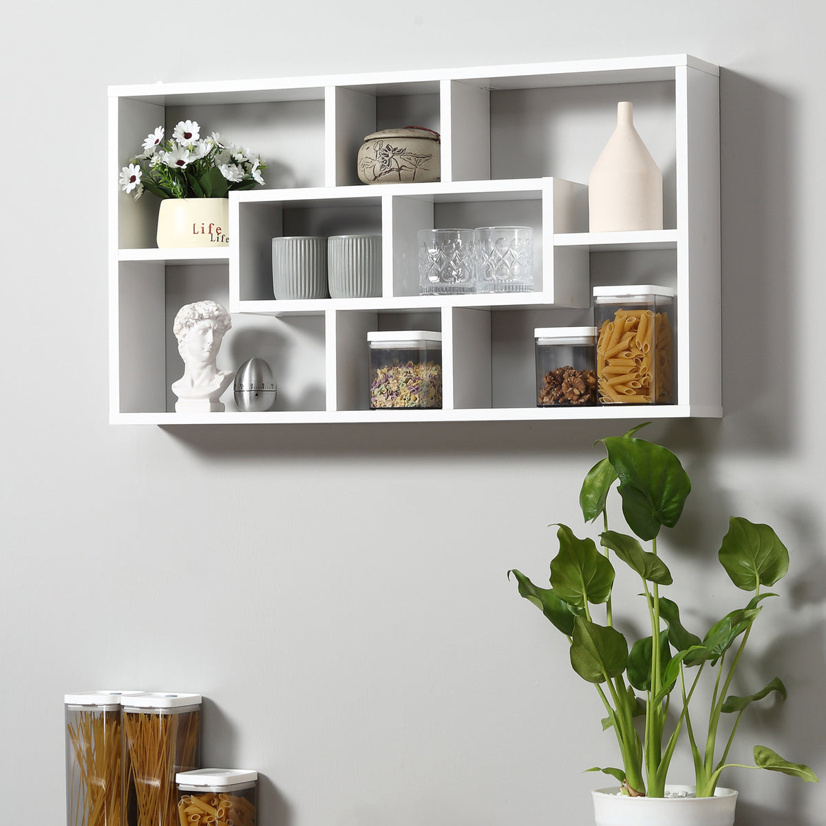 Decorativa Prateleira Conjunto de 8 Prateleiras Prateleiras de Livros Prateleiras Flutuantes Cubos Modernos 85x14.5x47.5 cm de carga 20 kg De Madeira — foto 2