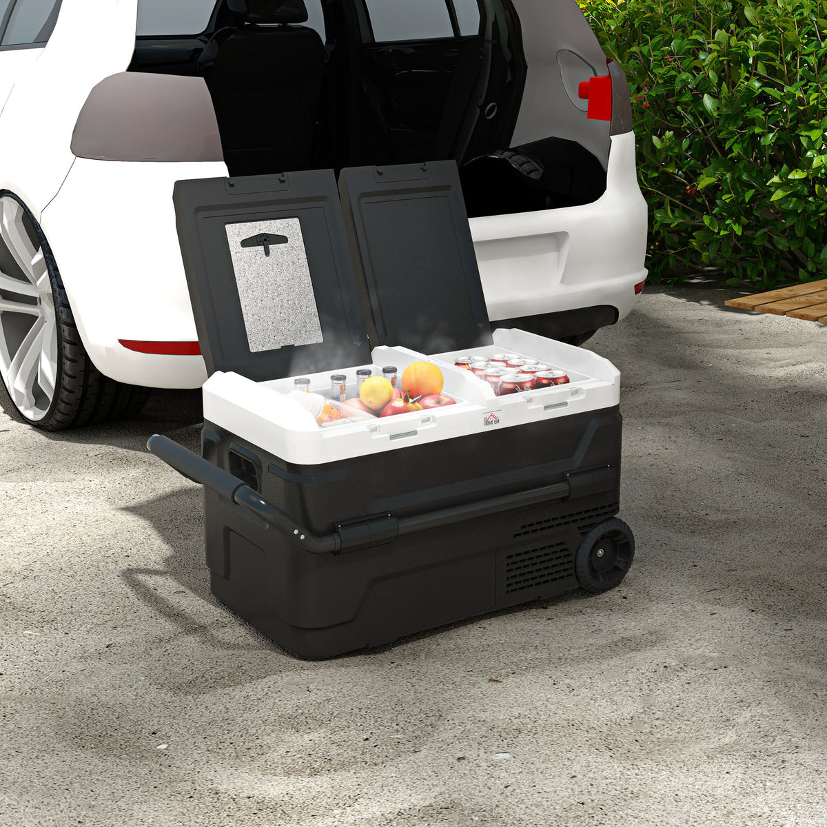 Geleira Elétrica de Compressor Portátil 40L com Dupla Zona Refrigeradora para Carro -20℃-20℃ 12 / 24V DC e 100-240V AC com Luz LED e Alça Telescópica para Viagens 80x47,5x46,6 cm Preto — foto 2
