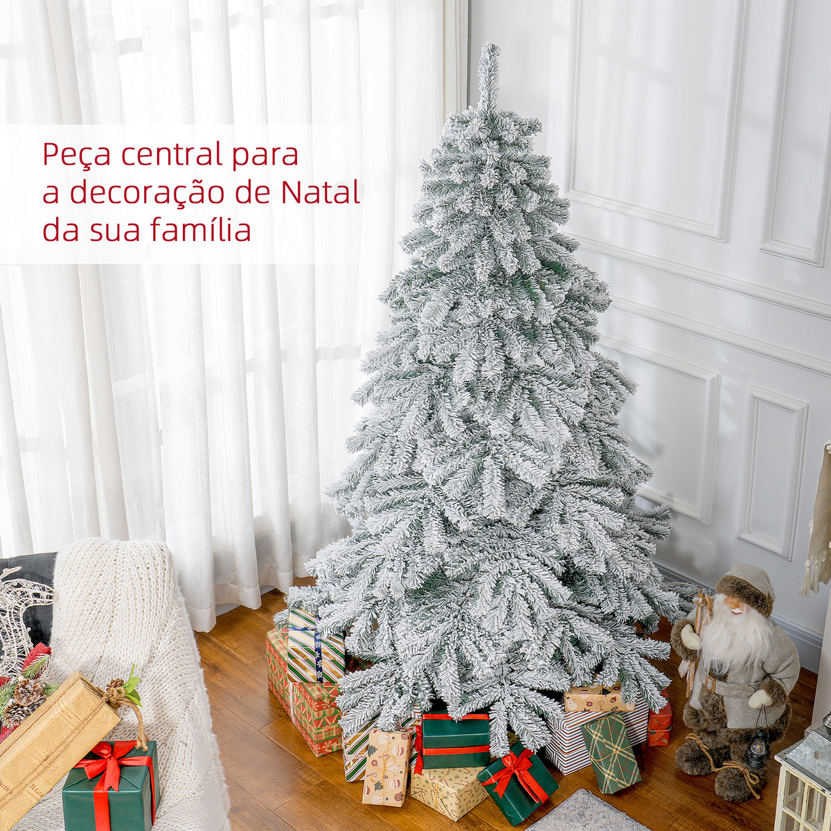 Árvore de Natal Ø116x180 cm Neve Artificial com 627 Pontas de PVC Base Dobrável e Suporte de Metal Decoração de Natal para Interiores Verde e Branco — foto 4