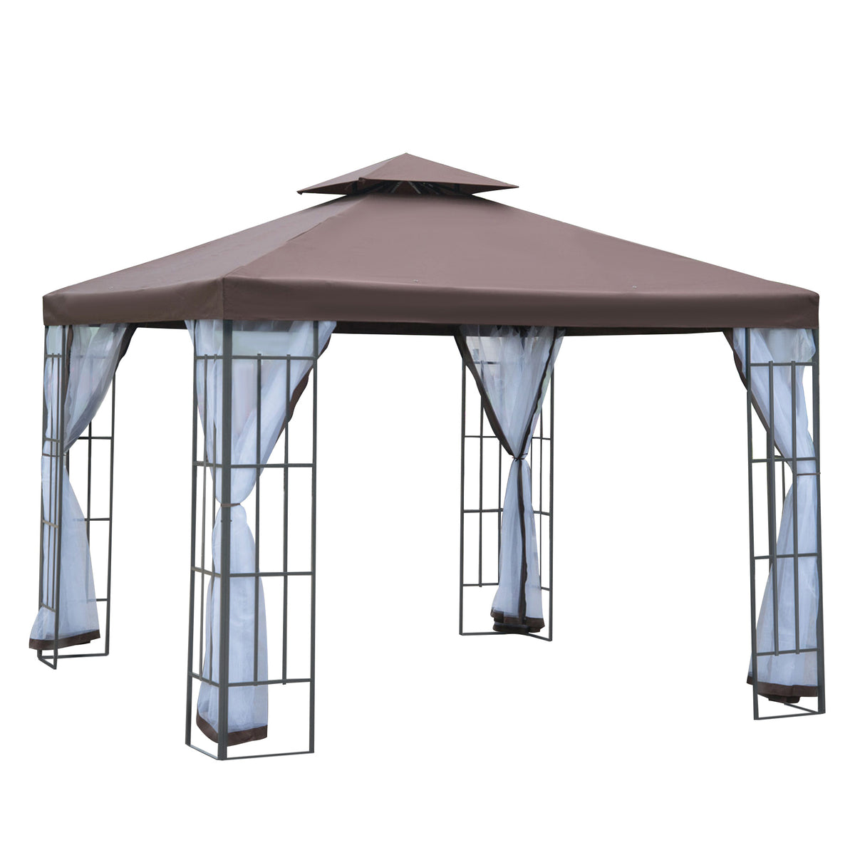 Pérgola de Jardim 3x3m Pérgola para Exterior com Duplo Teto de Ventilação 4 Telas Mosquiteiras Laterais Removíveis e Estrutura de Aço com Proteção Solar para Festas Eventos Café — foto 1