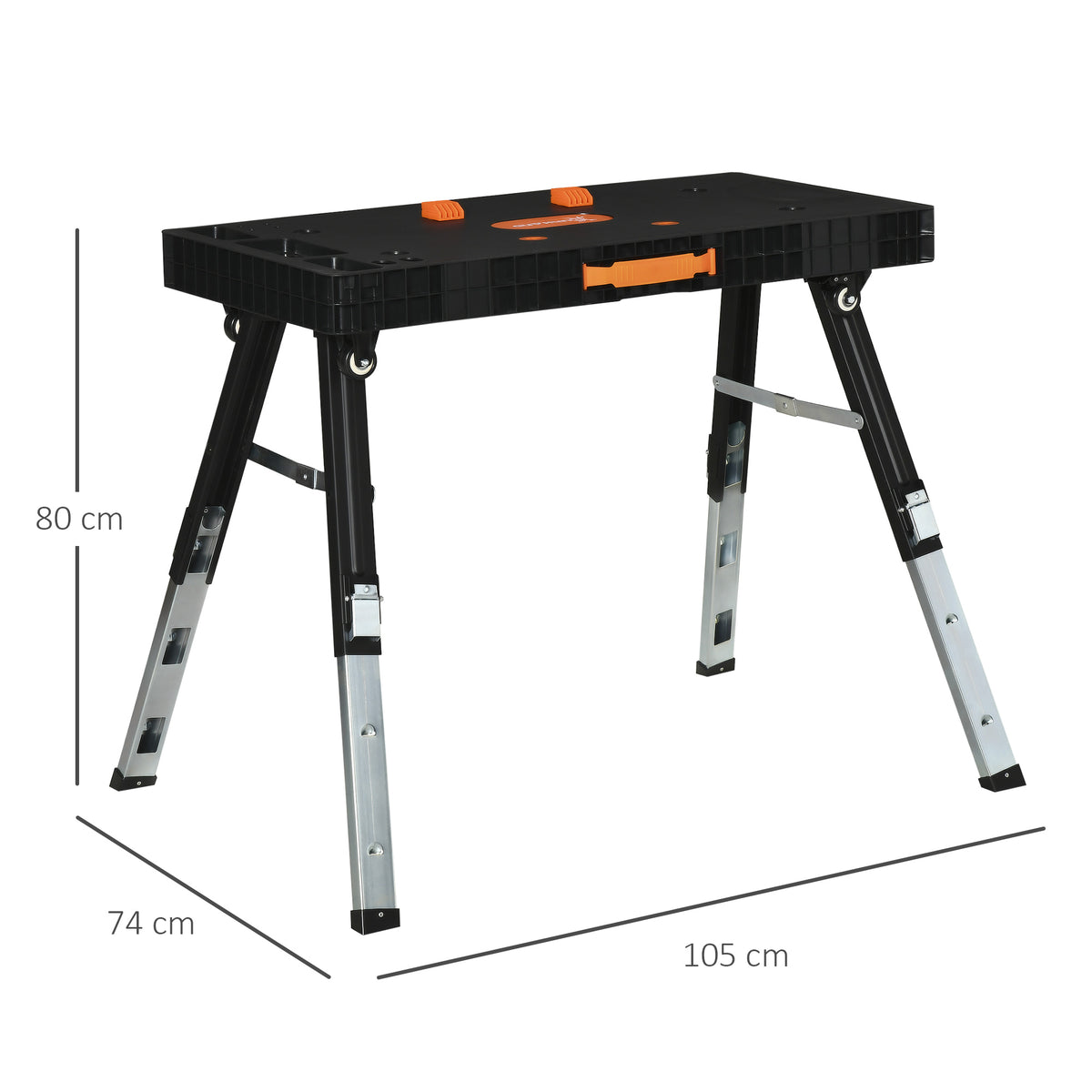 Bancada de Trabalho 5 em 1 Mesa de Trabalho com Altura Ajustável em 2 Níveis Pés Retráteis e 4 Rodas Carga Máxima 150kg para Oficina Garagem 105x74x80cm Preto — foto 3