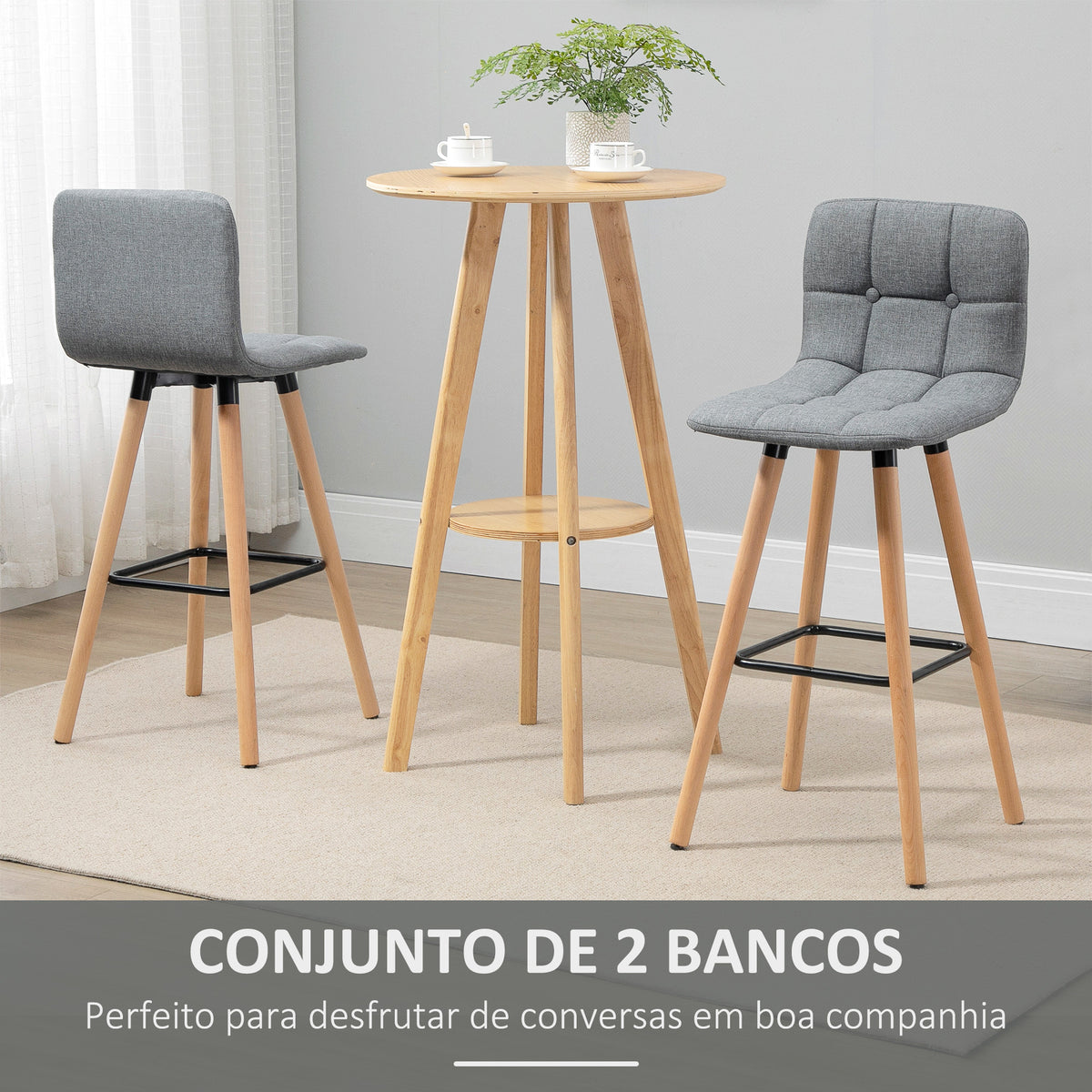 Conjunto de 2 Bancos de Bar Bancos Altos de Cozinha com Encosto Apoio para Pés Estilo Moderno Cadeiras Altas para Sala de Jantar 41,5x47x97,5 cm Cinzento — foto 4
