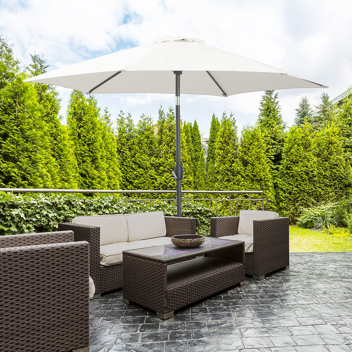 Chapéu de Sol de Jardim Ø270x235cm Chapéu de Sol de Alumínio Reclinável com Manivela e 6 Hastes para Terraço Exterior Balcão Creme — foto 2