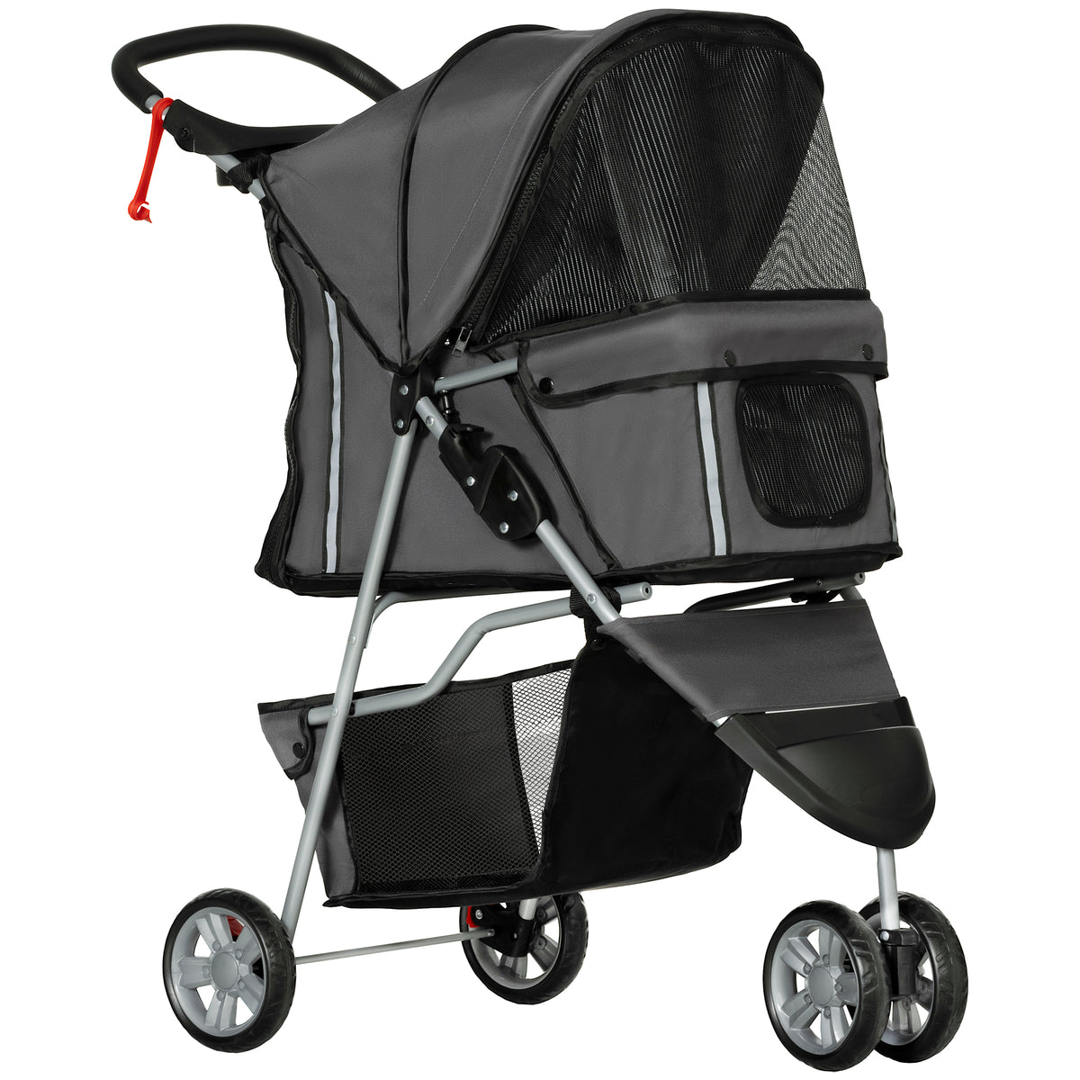 Carrinho para Animais de Estimação Dobrável Carrinho para Cães e Gatos com Rodas Giratórias Cesto e Suporte para Copos 75x45x97 cm Cinzento — foto 1