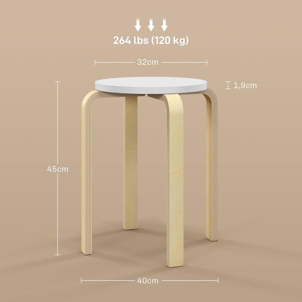 Bancos de Madeira Conjunto de 4 Bancos de Madeira Bancos Modernos Redondos Carga 120 kg para Sala de Estar Escritório Dormitório Estúdio Ø40x45 cm Madeira e Branco — foto 3