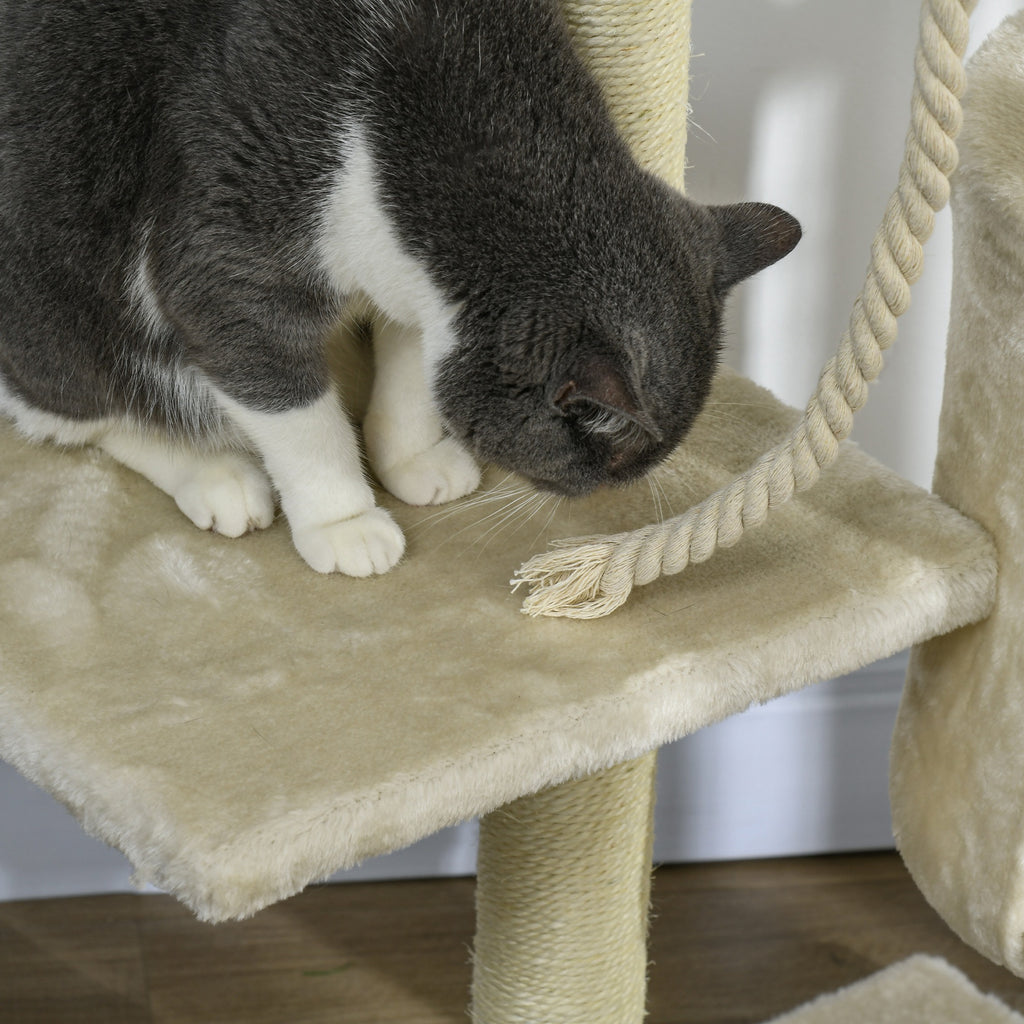 Árvore Arranhador para Gatos 112 cm com 4 Níveis Poste de Sisal Caverna Espaçosa Múltiplas Plataformas e Brinquedos Divertidos 75x40x112 cm Bege — foto 8