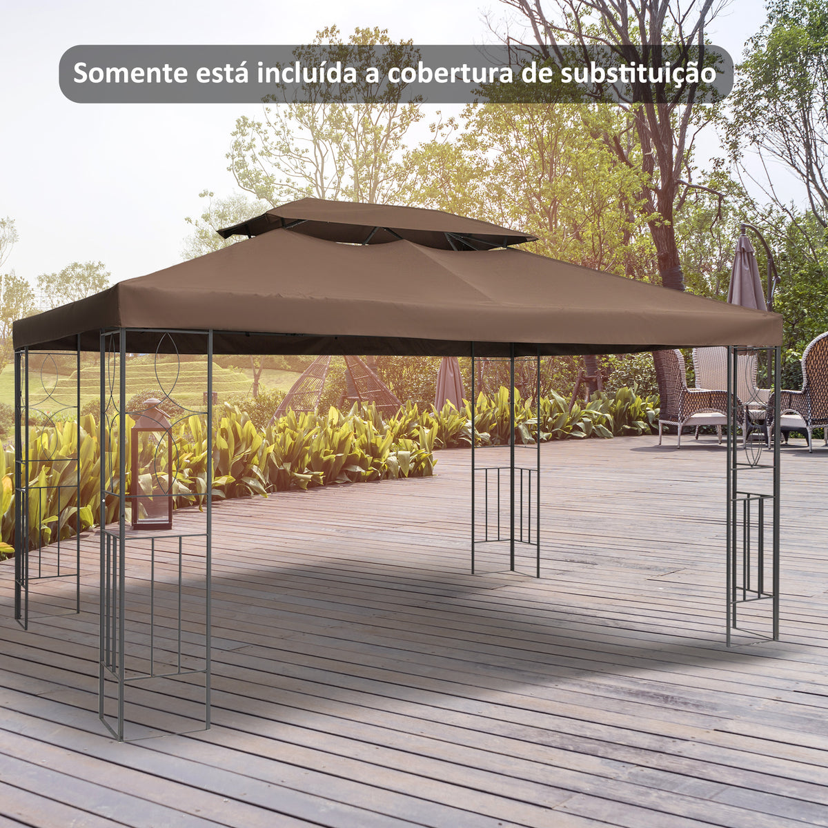 Toldo de Substituição 4x3m para Pérgola de Jardim 2 Níveis Respirável com 10 Orifícios de Drenagem Cobertura de Substituição de Pérgola Exterior Marrom — foto 2