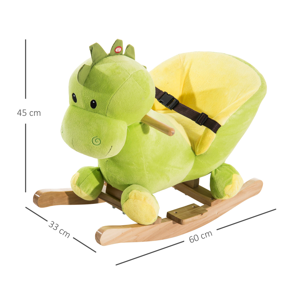 Cavalo de Baloiço em Forma de Dinossauro de Pélucia para Bebés 18-36 Meses com Sons Cinto de Segurança Guiador e Apoio para os Pés 60x33x45cm Verde — foto 3