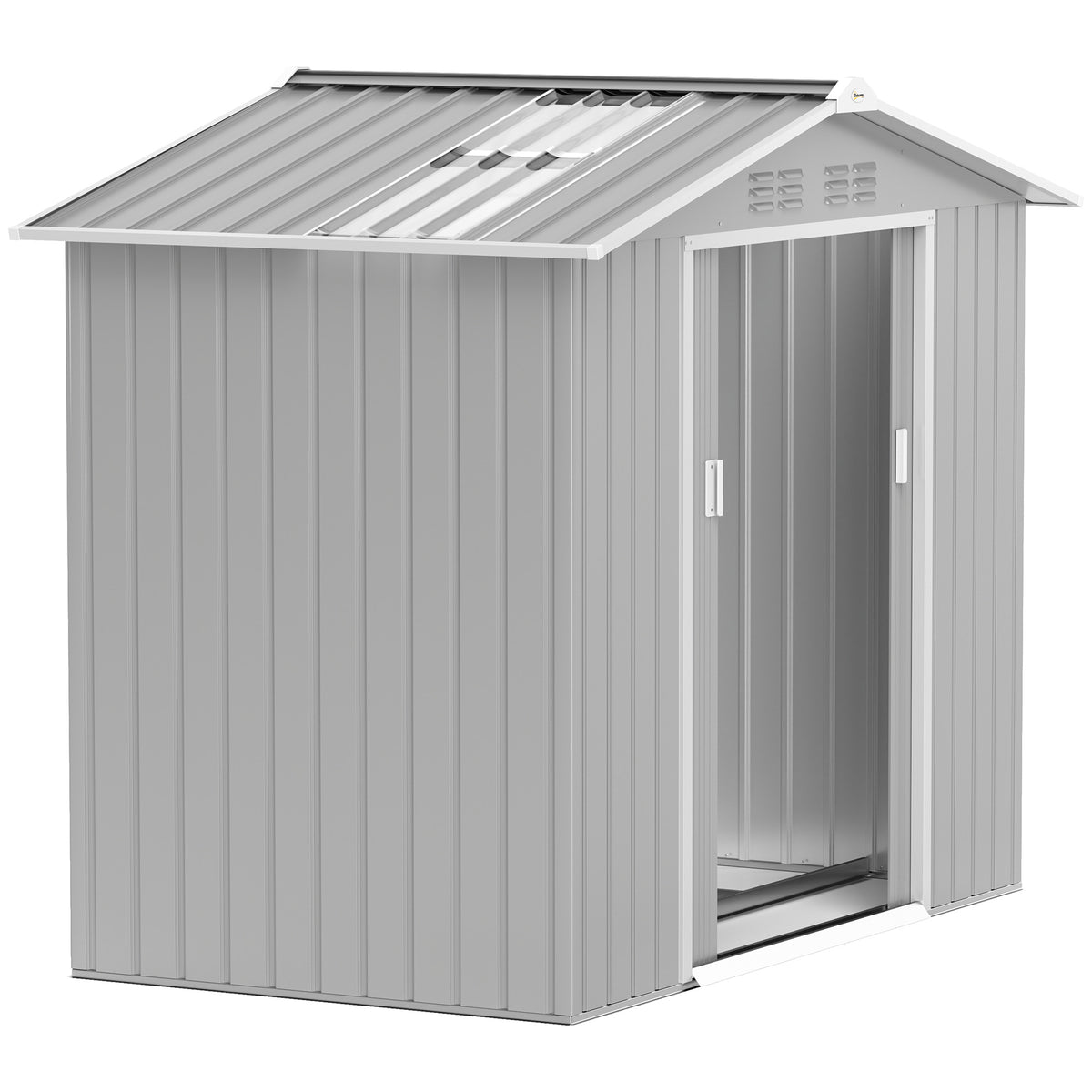 Abrigo de Jardim 2,42 m 213x130x185 cm Abrigo de Jardim Metálico de Exterior para Armazenamento de Ferramentas com 2 Portas Deslizantes e 4 Janelas para Terraço Cinza Claro — foto 1
