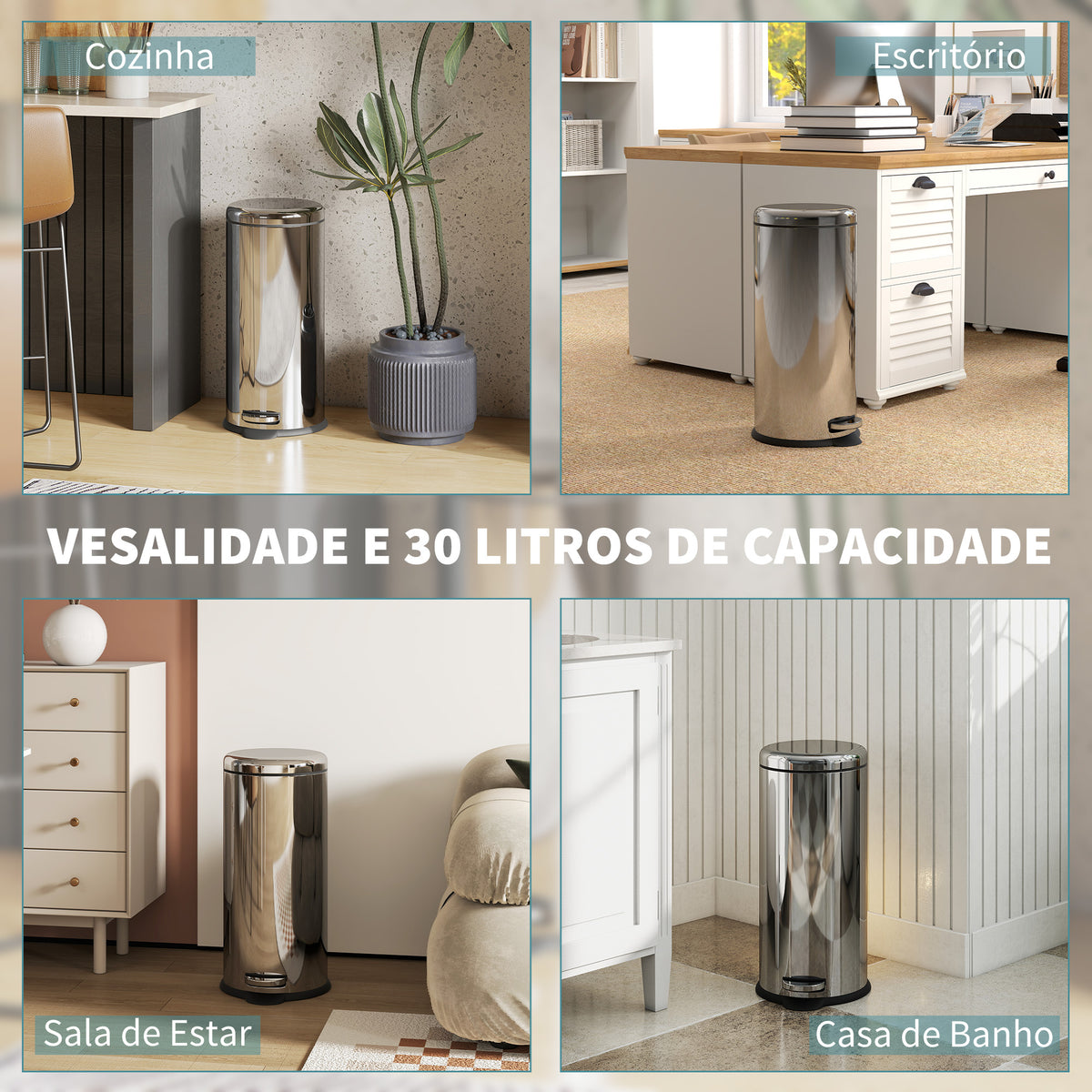 Balde de Lixo 30L Balde de Lixo com Abertura no Pedal Fechamento Suave e Cubo Amovível Aço Inoxidável Ø29,2x62,9 cm Prata — foto 5