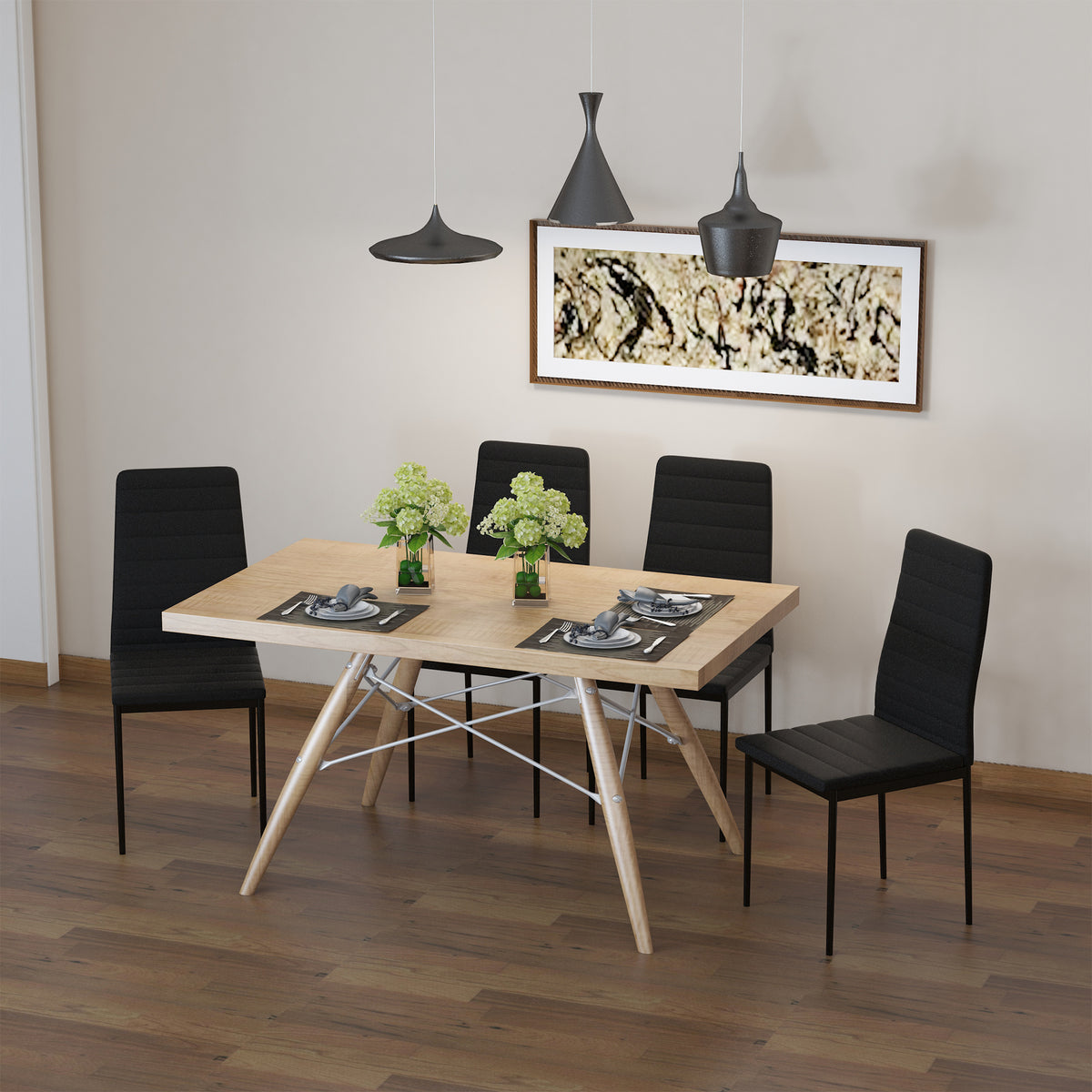Conjunto de 4 Cadeiras de Sala de Jantar Estofadas em Linho com Pernas em Metal Cadeiras Modernas para Cozinha Quarto Suporta até 120 kg 41x50x97 cm Preto — foto 2