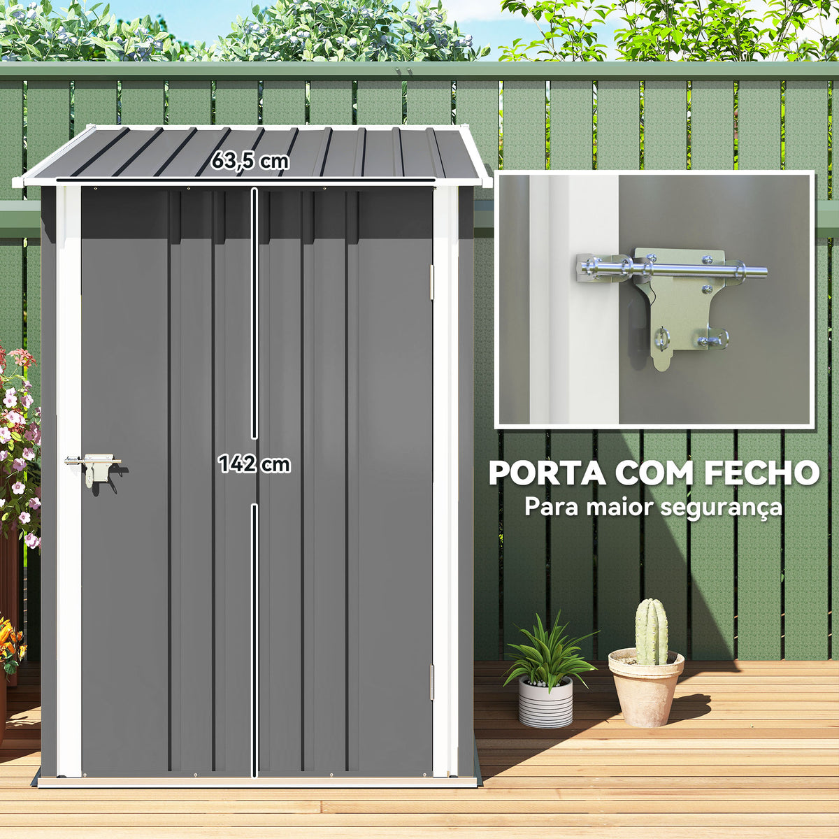 Abrigo de Jardim 0,92 m² 100x103x160 cm Abrigo Exterior de Aço Galvanizado com Porta Fechadura e Teto Inclinado para Armazenamento de Ferramentas Cinza — foto 5