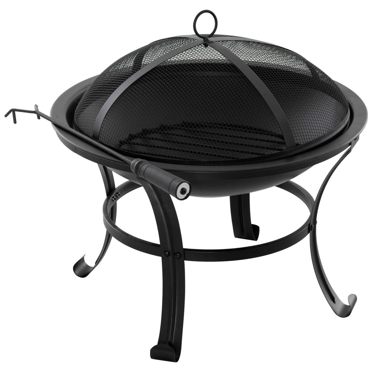 Braseiro Exterior de Metal Ø56 cm Braseiro de Jardim com Tampa Protetora contra Chispas e Atiçador para Fogueiras Lenhas Terraço Jardim Acampamento Preto — foto 1