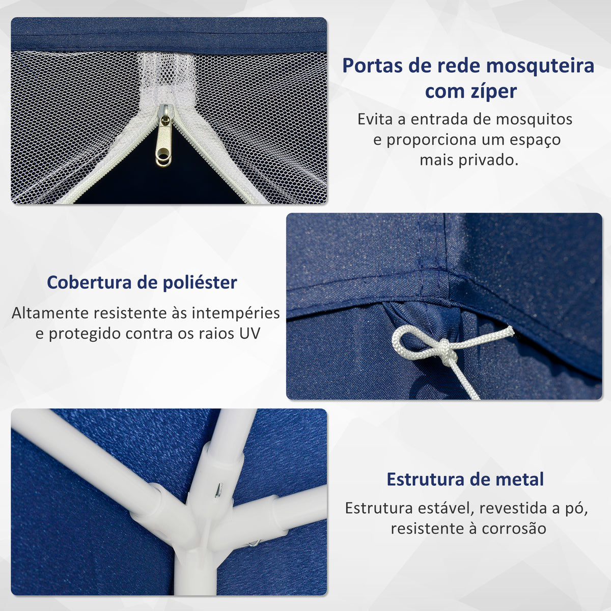 Tenda de Jardim 3x3m Tenda com 4 Partes Laterais Rede Mosquiteira com Zíper Proteção UV para Patio Azul — foto 5