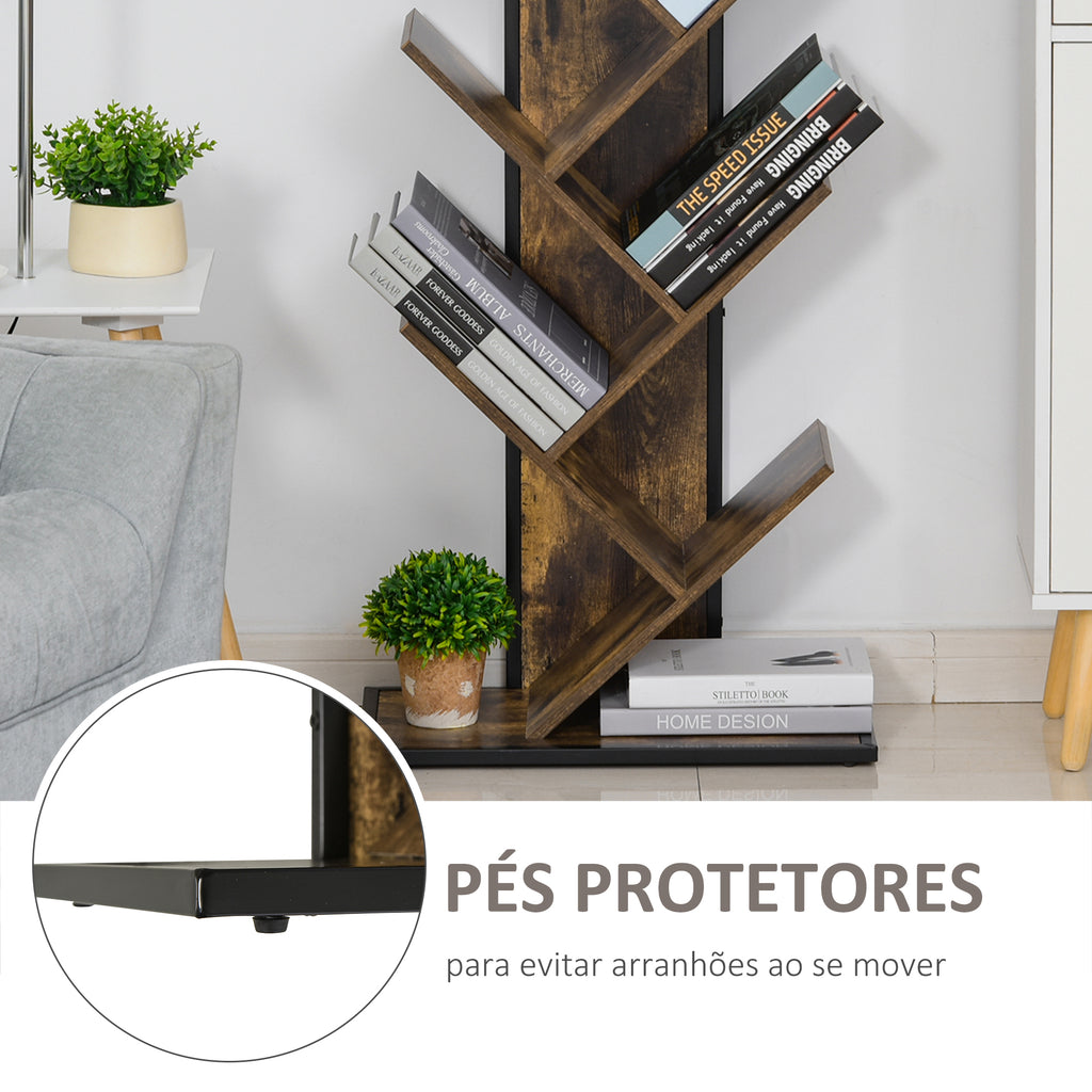 Estante em forma de árvore com prateleiras em 8 níveis robusto 50x28x142cm marrom — foto 7