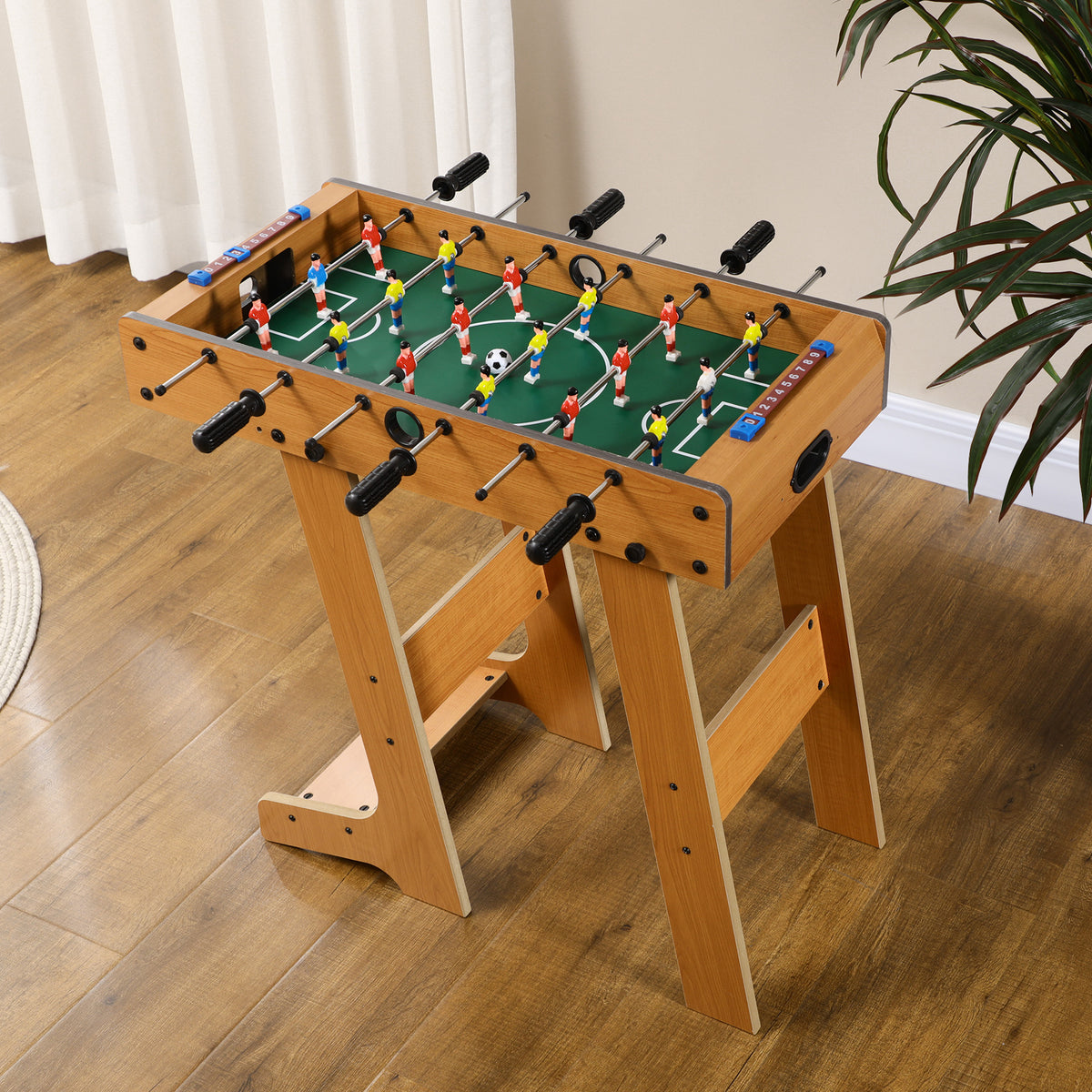 Mesa de Matraquilho para Crianças e Adultos Matraquilho 69x37x70cm com 2 Bolas 6 Hastes Metálicas 2 Placares de Pontos 18 Jogadores Pés Dobrável para Familias Festas Madeira — foto 2