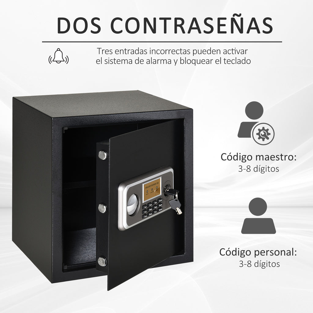 Cofre eletrônico sólido Caixa de segurança com chave 2 Códigos para casa Escritório Capacidade 32L Aço 35x30x39,3 cm Pret — foto 4